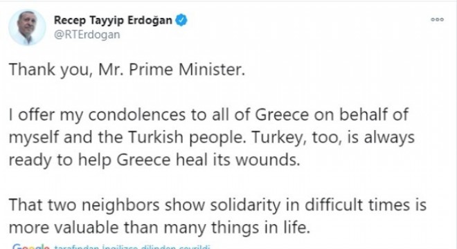 Cumhurbaşkanı Erdoğan'dan Miçotakis'e yanıt